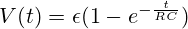 V(t)=\epsilon(1-e^{-\frac{t}{RC}})