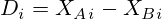 D_i=X_A_i-X_B_i