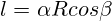 l = \alpha R cos \beta