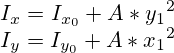 I_x = I_{x_0} + A*{y_1}^2 \\\ I_y = I_{y_0} + A*{x_1}^2