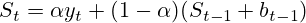 S_t = \alpha y_t + (1-\alpha)(S_{t-1}+b_{t-1})