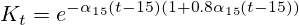 K_t=e^{-\alpha_{15}(t-15)(1+0.8\alpha_{15}(t-15))}