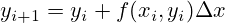 y_{i+1}=y_i + f(x_i,y_i) \Delta x
